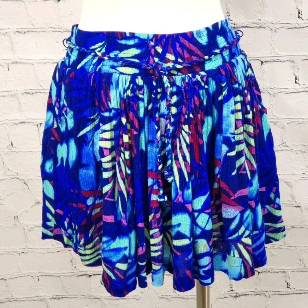 Y2K Aeropostale Blue Tropical Leaf Hawaiian Pocket Skirt Women's Size M